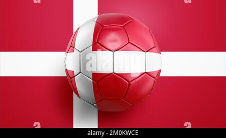 Soccer ball Denmark flag on a Denmark flag background. 3D illustration. Stock Photo