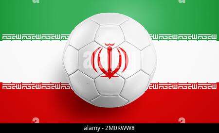 Soccer ball IR Iran flag on a IR Iran flag background. 3D illustration Stock Photo