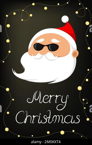 Christmas card with cool Santa Claus in sunglasses. Vector illustration. Stock Vector