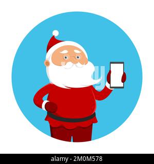 Santa Claus hold cellphone. Vector illustration. Stock Vector