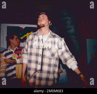 Italian DJ, singer, and songwriter Lorenzo Cherubini AKA Jovanotti at the Alien disco club, Rome, Italy 1994 Stock Photo