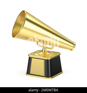 Gold trophy retro megaphone on white background Stock Photo