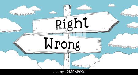 Right and wrong - outline signpost with two arrows Stock Photo