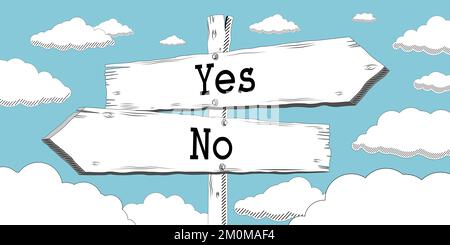 Yes, no - outline signpost with two arrows Stock Photo