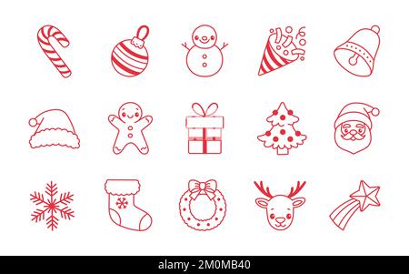 Christmas icons set many design elements. Vector illustration. Stock Vector