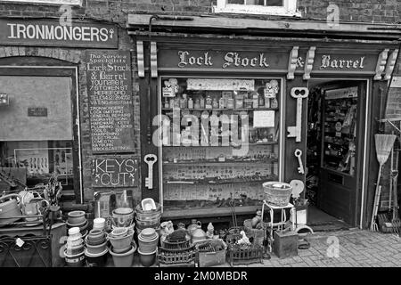 Classic historic Hereford city ironmongers and locksmiths , Lock Stock & Barrel , 7 St Owen's St, Hereford, Herefordshire, England, UK , HR1 2JB Stock Photo