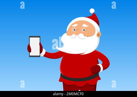 Santa Claus hold smartphone. Vector illustration. Stock Vector