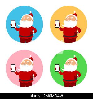 Santa Claus hold mobile phone. Vector illustration. Stock Vector