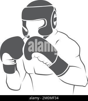 Boxer icon. Man in boxing glowes and helmet. Fighter symbol Stock Vector