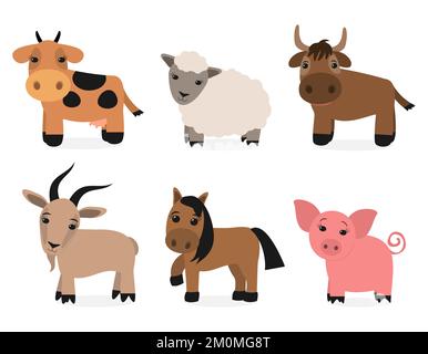 isolated Flat Farm animals on white background Stock Vector