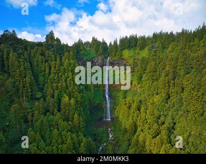 Cascata do Grena, a waterfall located in Grena park on San Miguel, Portugal Stock Photo
