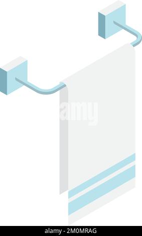 Towel hanger isometric icon. White washcloth textile Stock Vector