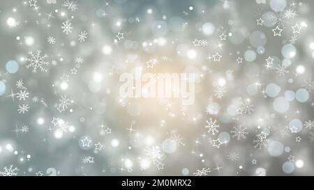 Christmas silver winter background, snow, white snowflakes, bokeh, gray,  white, glitter, new year, winter Stock Illustration