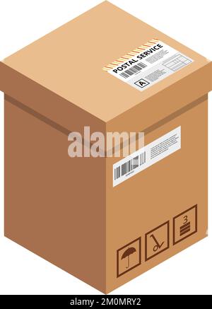 Closed carton box. Shipping package isometric icon Stock Vector