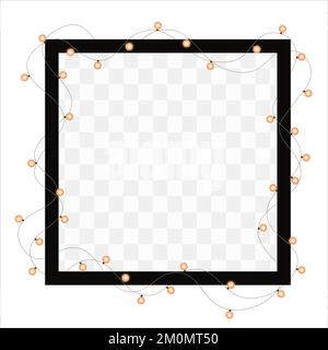 Christmas bright yellow garland on black square frame. Isolated vector for banner and advertising Stock Vector