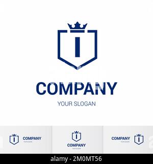 Illustration of Shield Badge-Shape with letter I in the Middle and Luxury Crown. Logo Icon Template for Web and Business Card, Letter Logo Template on Stock Vector