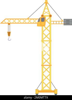 Construction crane icon. Cartoon heavy lifting machine Stock Vector