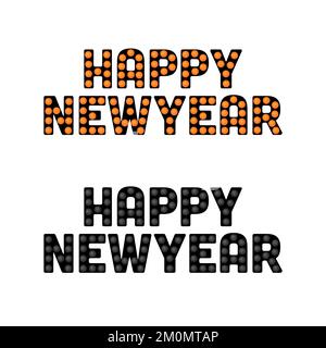 Happy new year lettering with marquee lights template on white background. Can be used for New Year 2023 greeting card. Stock Vector