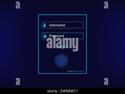Log in user interface. Username and password form menu or fingerprint identification sign in. Stock Vector