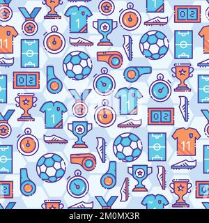 Vector Blue and Orange Football Elements textured repeat pattern background Stock Vector