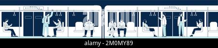 Underground train scene with passengers. People in metro wagons Stock Vector