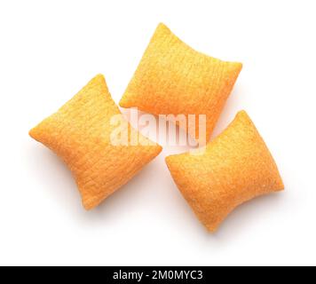 Top view of three wheat cereal pillows isolated on white Stock Photo