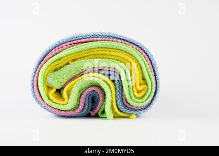 roll of microfibre color cleaning cloths isolated on a white background Stock Photo