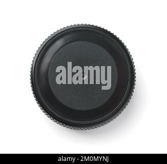 Top view of black plastic bottle cap isolated on white Stock Photo