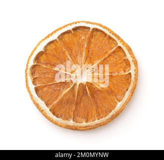 Top view of single dried orange slice isolated on white Stock Photo