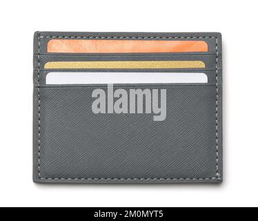 Front view of gray plastic card holder isolated on white Stock Photo