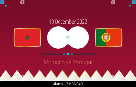 Morocco vs Portugal football match in Quarter finals, international soccer competition 2022. Versus icon. Stock Vector