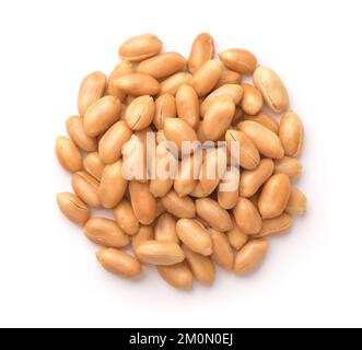 Top view of peeled roasted peanuts isolated on white Stock Photo