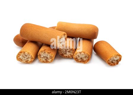 Small bread sticks on a white background. Grissini Stock Photo