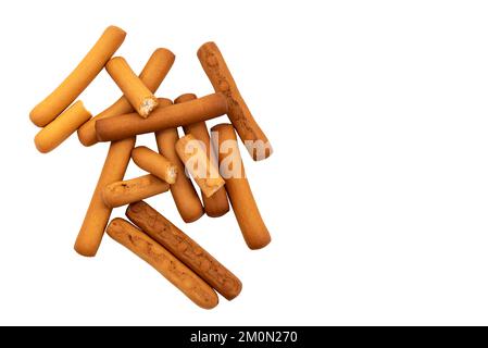 Small bread sticks on a white background. Grissini Stock Photo