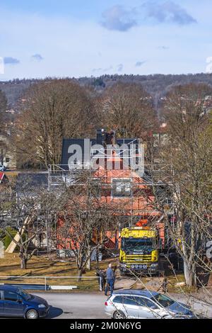 Roofing on a rooftop in a residential area Stock Photo