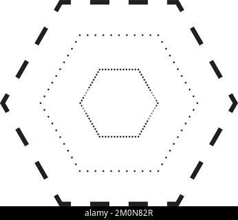 Tracing hexagon shape symbol, dashed and dotted broken line element for preschool, kindergarten and Montessori kids prewriting, drawing and cutting Stock Vector