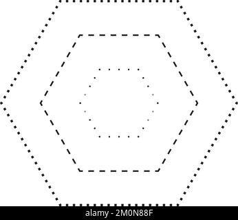 Tracing hexagon shape symbol, dashed and dotted broken line element for preschool, kindergarten and Montessori kids prewriting, drawing and cutting Stock Vector