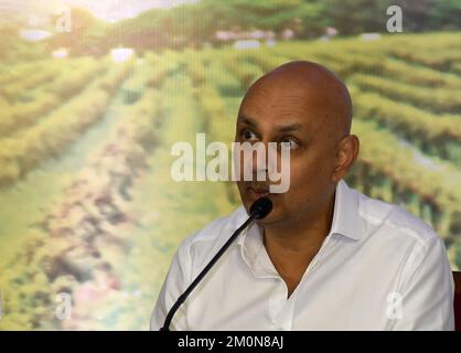 Founder, Managing Director and Chief Executive Officer, Rajeev Samant of Sula Vineyards interacts with the media during a press conference to announce Initial Public Offer (IPO) in Mumbai. Sula vineyards is India's largest wine maker. The price band for the Initial Public Offer (IPO) per share will be in the range of Rs.340-357 per share and it will be open for subscription from 12th December 2022 till 14th December 2022 and it will be listed on the stock exchange on 22nd December 2022. Stock Photo