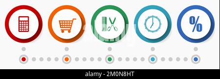 Commerce concept vector icon set, shopping flat design web buttons, business infographic template Stock Vector