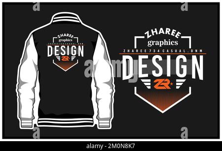 A vector design of a varsity jacket in black and white colors with an editable logo space Stock Vector