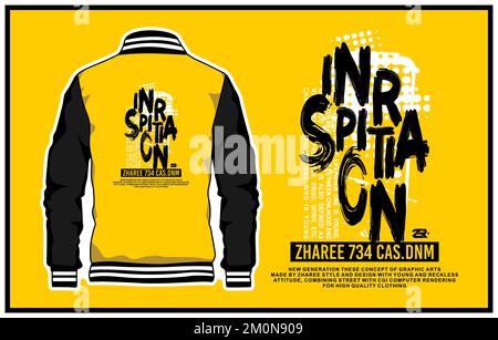 A vector design of a varsity jacket in yellow and black colors with editable writings on the back Stock Vector