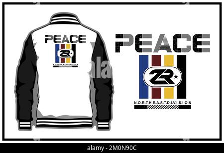 A vector design of a varsity jacket in white and black colors with an editable logo space on the back Stock Vector