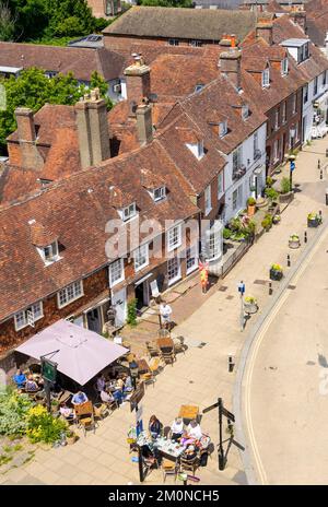 Battle East Sussex view of the cafes and shops on high street Battle High street in the ancient town of Battle east Sussex England UK GB Europe Stock Photo