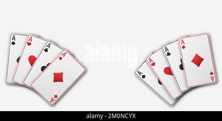 A two fan of playing cards consisting of four Ace of Spades, Diamonds, Clubs, Hearts. Vector illustration poker and casino of all the aces on a white Stock Vector