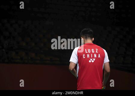 Bangkok, Thailand. 07th Dec, 2022. Lu Guang Zu of China seen in action during the Badminton Men's Single in the HSBC BTW World Tour Finals 2022 at Nimibutr Stadium. Viktor Axelsen won over Lu Guang Zu 2-0 (21-13, 21-11). (Photo by Peerapon Boonyakiat/SOPA Images/Sipa USA) Credit: Sipa USA/Alamy Live News Stock Photo