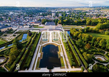 Aerial of the Unesco world heritage site, Augustusburg palace in Bruehl, North-Rhine Westphalia, Germany, Europe Stock Photo