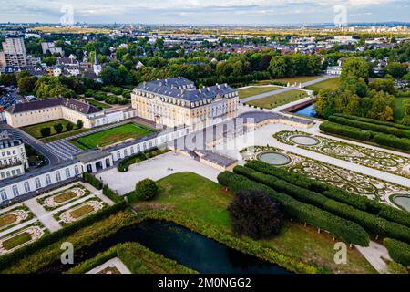 Aerial of the Unesco world heritage site, Augustusburg palace in Bruehl, North-Rhine Westphalia, Germany, Europe Stock Photo