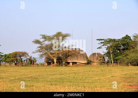 Traditional Village in Mlilwane Wildlife Sanctuary in Eswatini, Swaziland Stock Photo