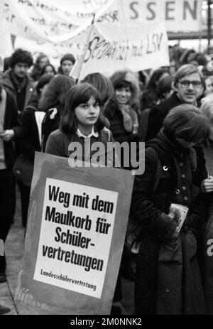 Several thousand pupils and teachers from schools in North Rhine-Westphalia demonstrated for more freedom of expression and free political activity of Stock Photo