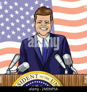 Graphic art illustration of 35th President of the United States of America, John Fitzgerald Kennedy often referred to as JFK or John Kennedy Stock Photo